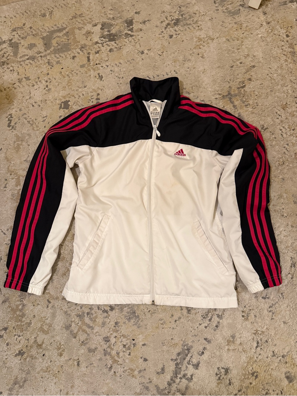 adidas Black & White Jacket with Pink Stripe Accents
